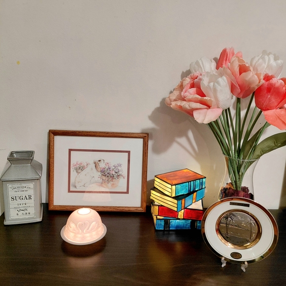 Colorful Stained Glass Style Stacked Book Lamp Night Light Home Decor - Picture 8 of 8